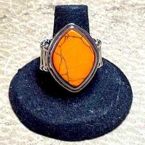 Orange natural stone ring